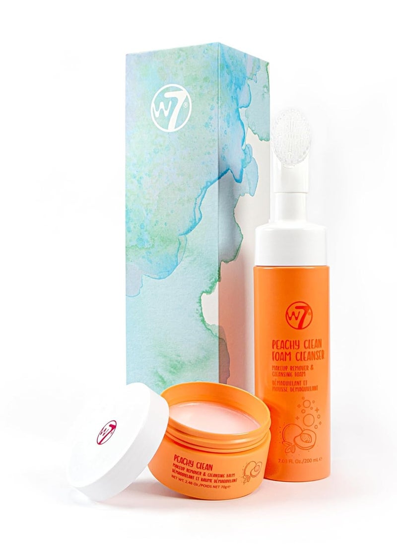 W7 Peachy Clean Cleansing Balm & Hydrating Foam Cleanser Set – Gently Removes Makeup, Dirt & Impurities – Infused with Fruit Extracts & Vitamin E to Help Nourish, Soothe, and Protect the Skin