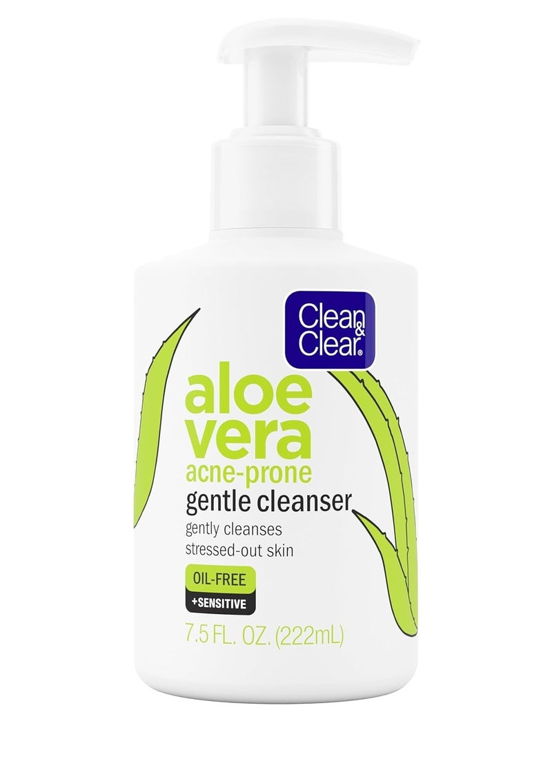 Clean & Clear Aloe Vera Gentle Facial Cleanser for Acne-Prone & Sensitive Skin, Oil-Free Daily Face Wash with Aloe Vera, Vegan, No Animal Testing, Paraben-, Soap- & Dye-Free, 7.5 fl. Oz