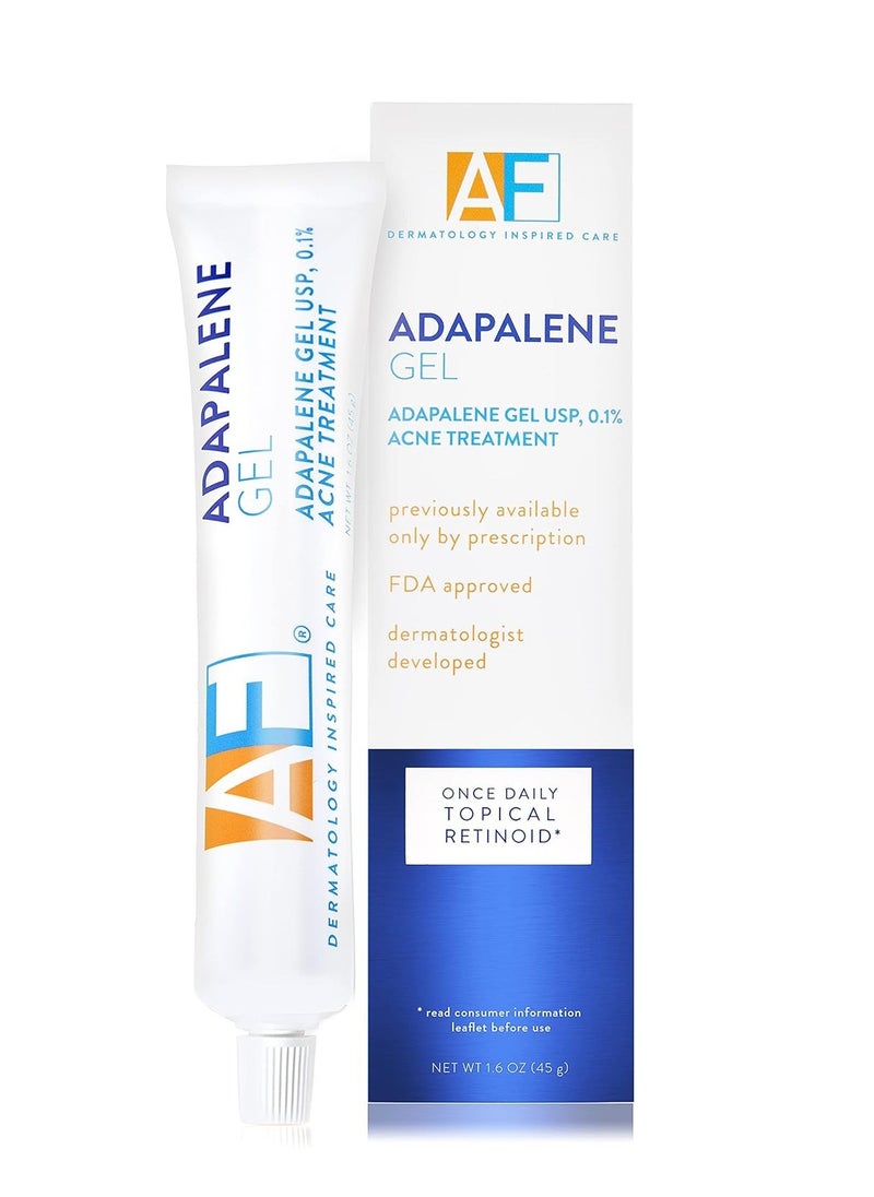 Acne Free Adapalene Gel 0.1%, Once-Daily Topical Retinoid Acne Treatment, Dermatologist Developed, Unclogs Pores and Clears Acne, Prevents and Improve Whiteheads and Blackheads, 1.6 Ounce