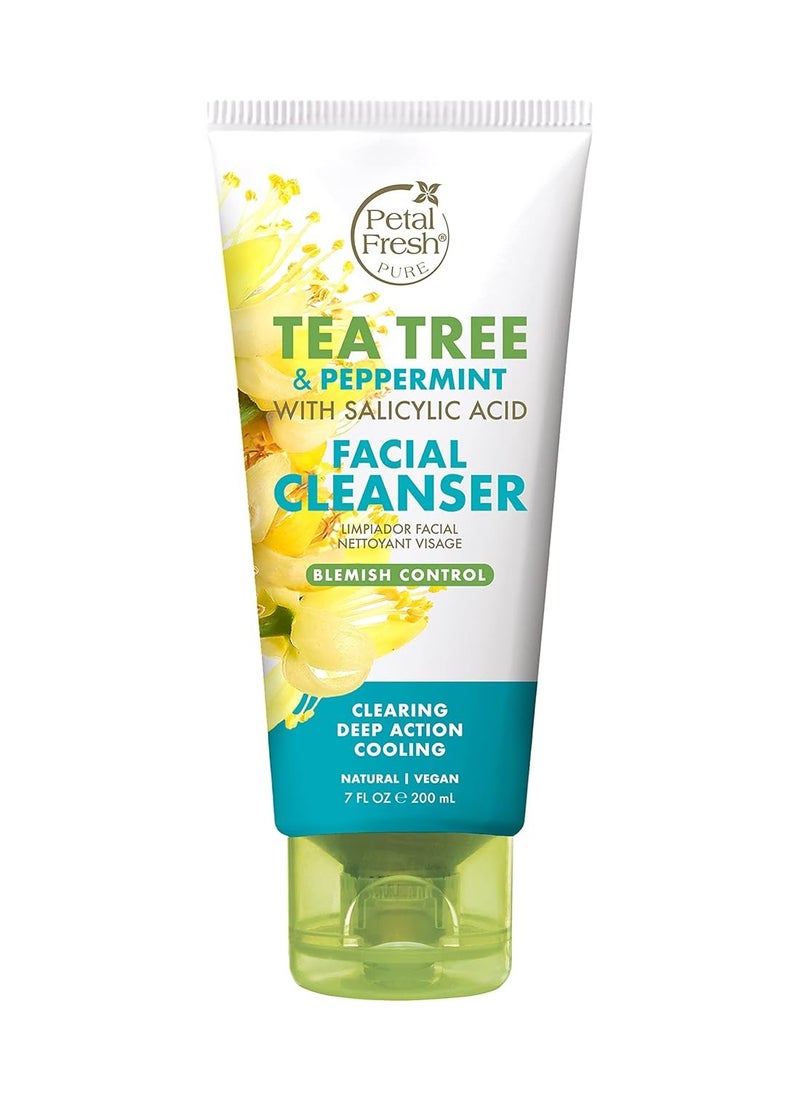 Petal Fresh Tea Tree & Peppermint Facial Cleanser, Blemish Control, Clean Skincare, Daily Facial Cleanser, Vegan and Cruelty Free, 7 fl oz