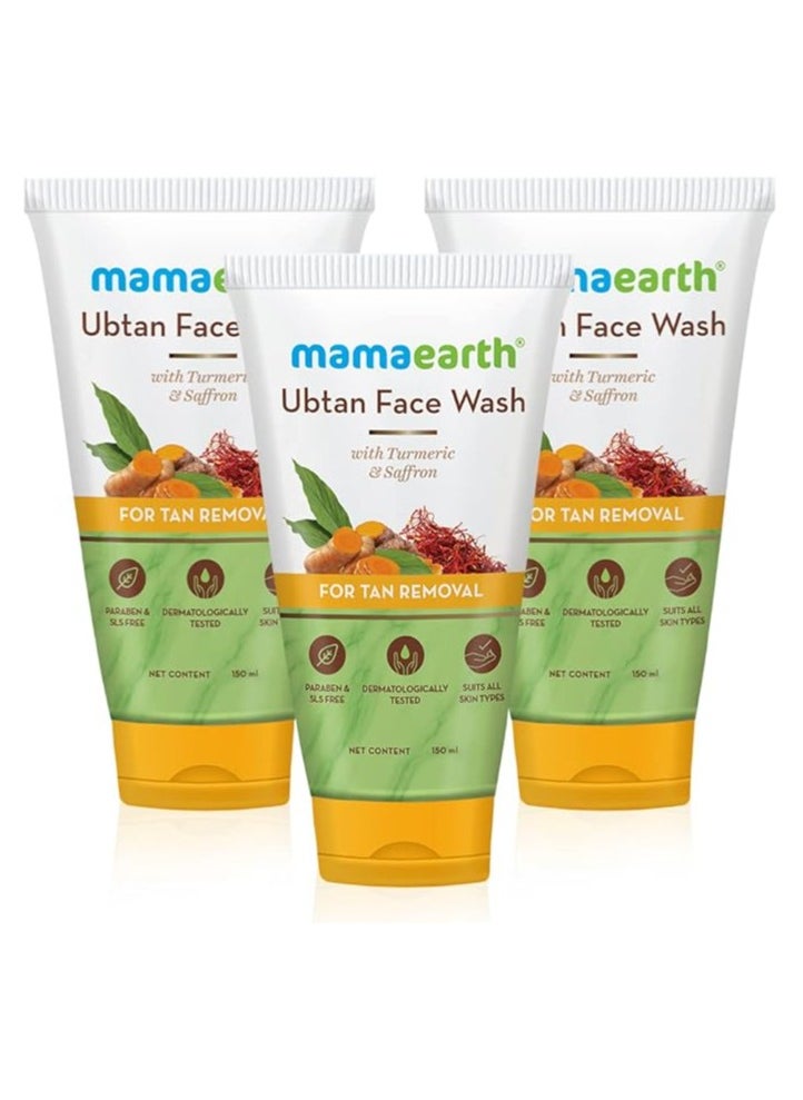 Mamaearth Ubtan Natural Face Wash For all Skin Type with Turmeric & Saffron for Tan Removal 150 ml (Pack of 3)