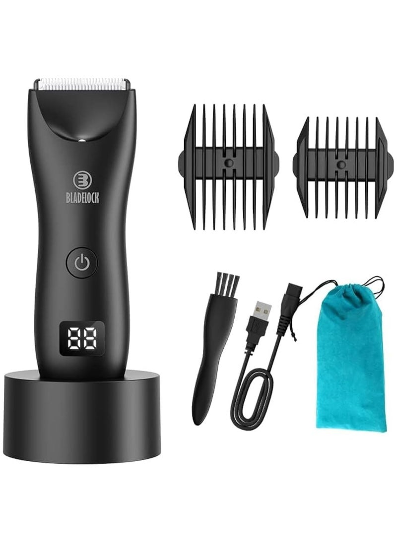 Body Hair Trimmer, Groin Hair Trimmer for Men and Women, All-in-one Hair Clipper with Adjustable Guide Comb Ceramic Blade Heads, Male Hygiene Razor Clippers with Charging Dock, Waterproof ENSSU