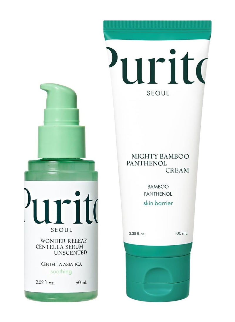 PURITO Centella Unscented Serum & Mighty Bamboo Panthenol Cream Glow Duo Glass Skin Duo Set