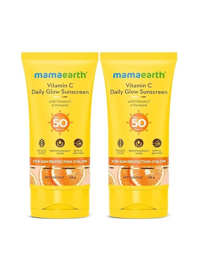 Mamaearth Vitamin C Daily Glow All Skin Type Sunscreen Spf 50 Pa++++ With Vitamin C & Turmeric, Lightweight, For Sun Protection & Glow - 50 G Pack Of 2