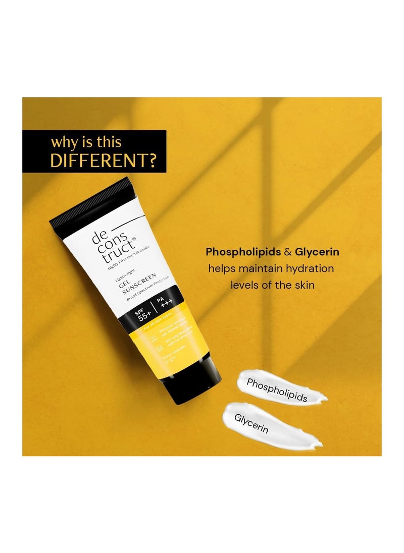 Deconstruct Face Gel Sunscreen SPF 55+ and PA+++ | Gel based sunscreen for oily, combination, acne prone & normal skin| pack of 2
