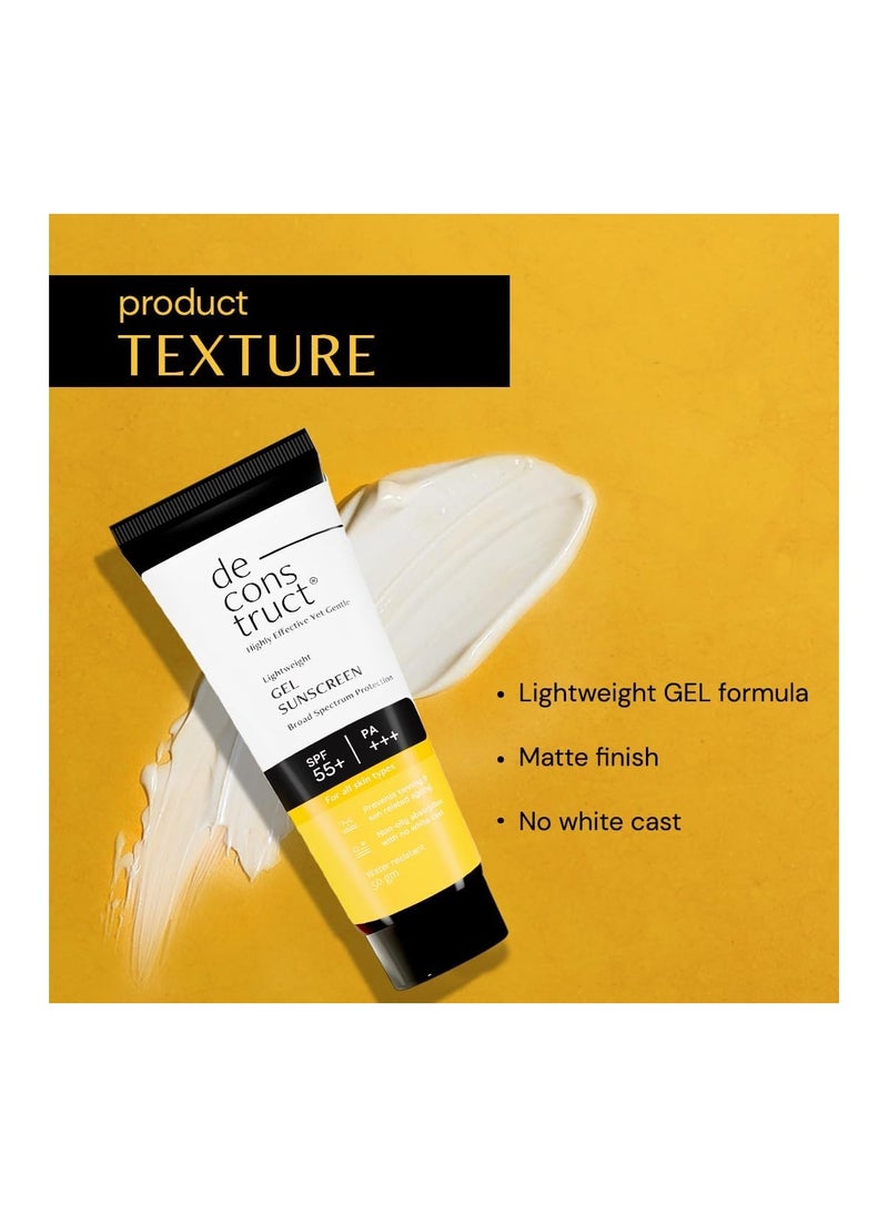 Deconstruct Face Gel Sunscreen SPF 55+ and PA+++ | Gel based sunscreen for oily, combination, acne prone & normal skin| pack of 2