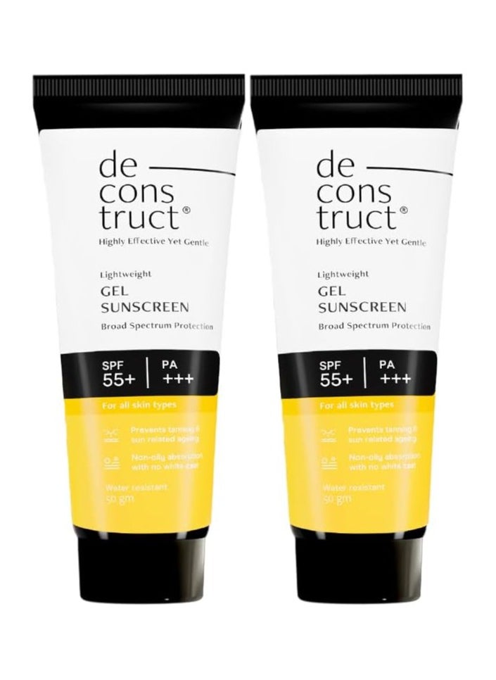 Deconstruct Face Gel Sunscreen SPF 55+ and PA+++ | Gel based sunscreen for oily, combination, acne prone & normal skin| pack of 2