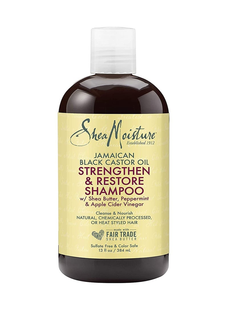 SheaMoisture Jamaican Black Castor Oil Shampoo 384ml – Strengthens, Restores & Nourishes Hair with Shea Butter, Peppermint & Apple Cider Vinegar