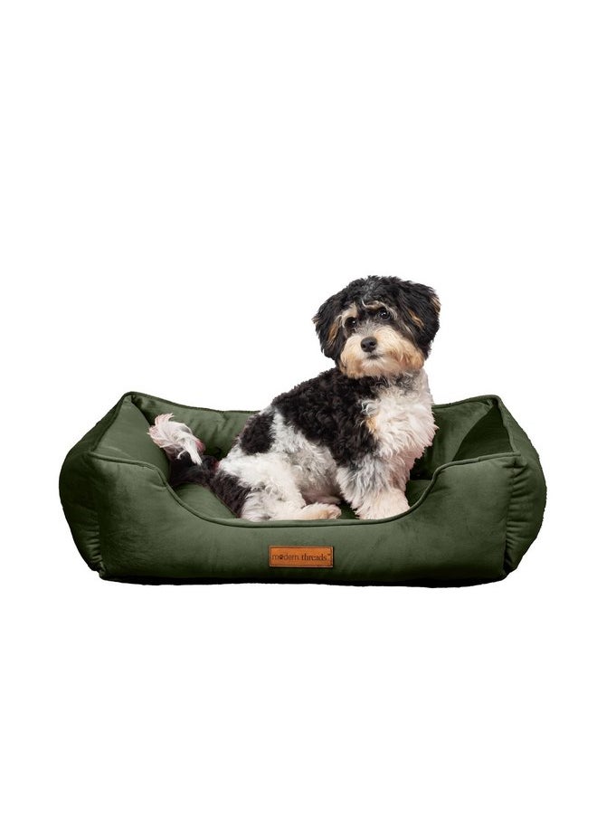 Modern Threads Luxury Dog Bed - Comfortable Tufted Velvet Cushion for Small to Large Dogs - Machine Washable - Durable & Cute Sleep Space for Pets - Pamper Your Pet with Cozy Beds - Forest Green