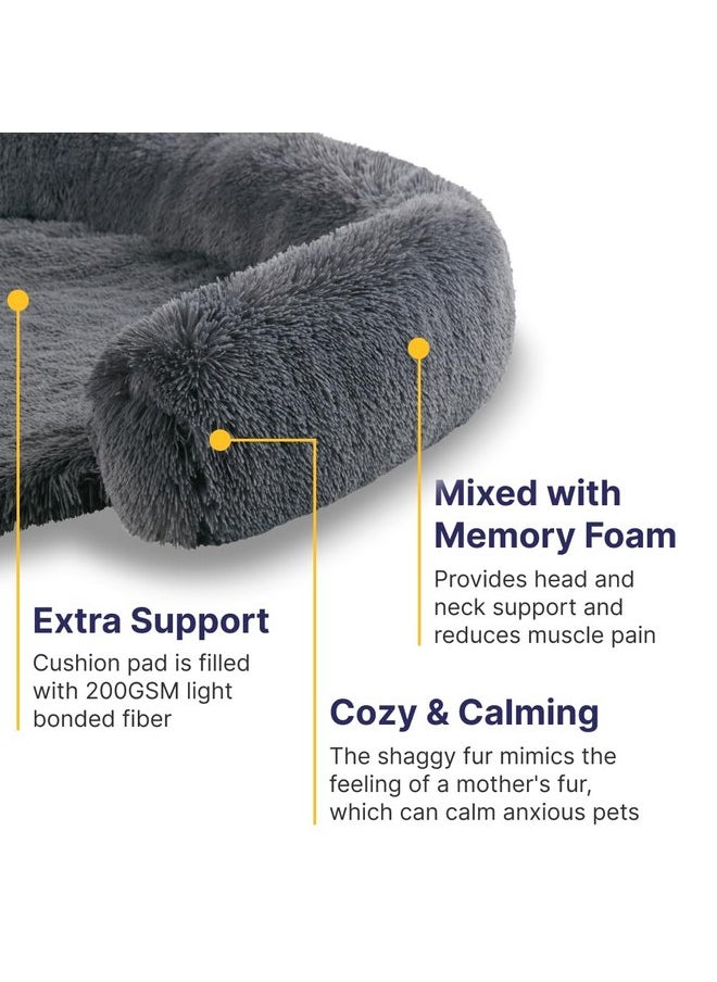 Codi Dog Bed for Couch - Calming Dog Beds for Large Dogs, Fluffy Plush Bed for Pets, Anti Anxiety Dog Bed with Removable Washable Cover for Dogs and Cats, Dark Grey, 41x37x6 inches