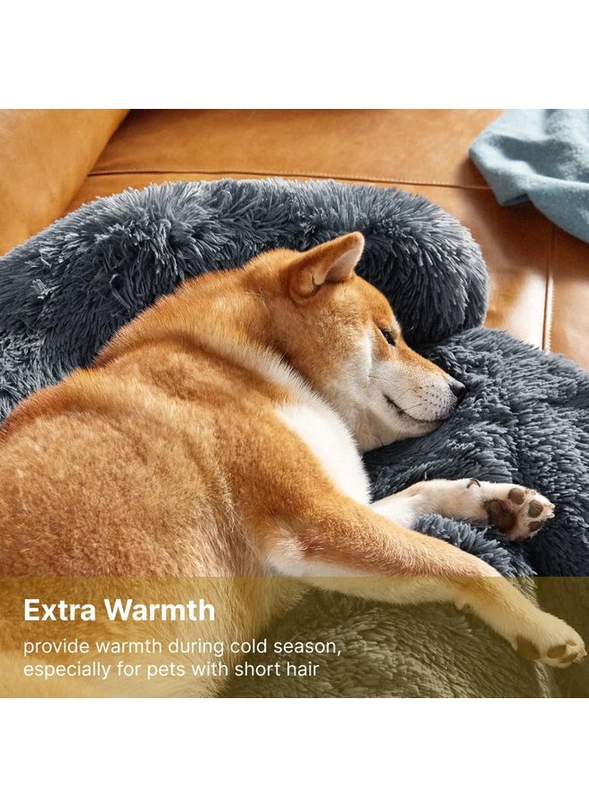Codi Dog Bed for Couch - Calming Dog Beds for Large Dogs, Fluffy Plush Bed for Pets, Anti Anxiety Dog Bed with Removable Washable Cover for Dogs and Cats, Dark Grey, 41x37x6 inches