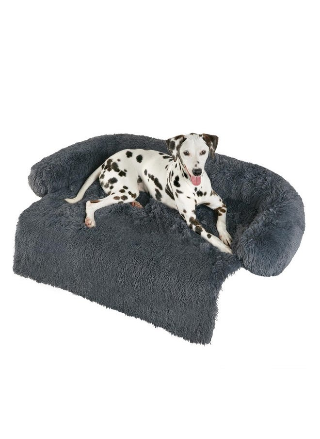 Codi Dog Bed for Couch - Calming Dog Beds for Large Dogs, Fluffy Plush Bed for Pets, Anti Anxiety Dog Bed with Removable Washable Cover for Dogs and Cats, Dark Grey, 41x37x6 inches