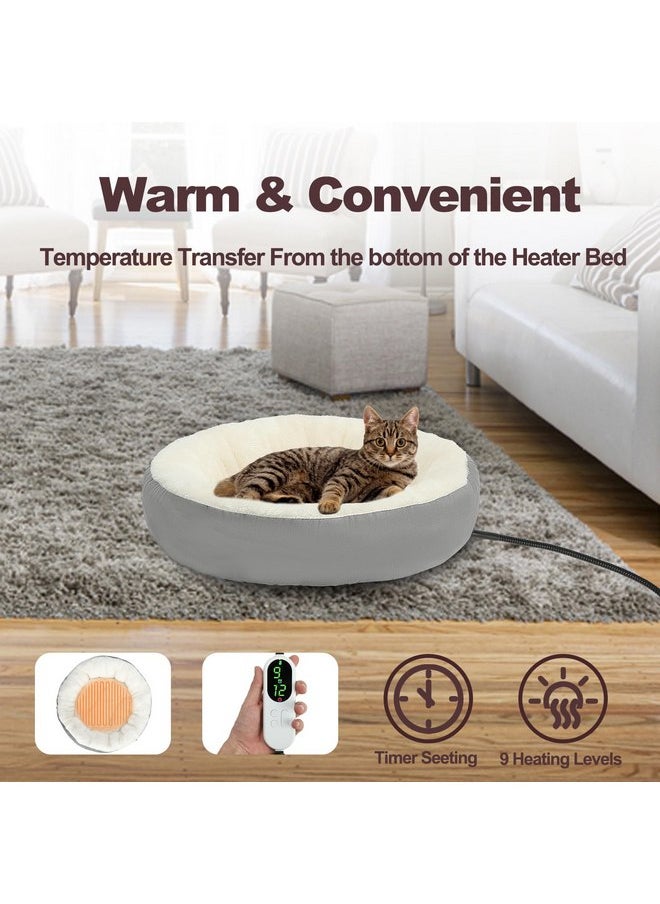 Rypet Heated Cat Bed Indoor, Soft & Cozy Donut Heated Pet Bed with Timer and Timer, Adjustable Temperature Heated Dog Beds for Small Dogs and Senior Cats with Chew Resistant Cord