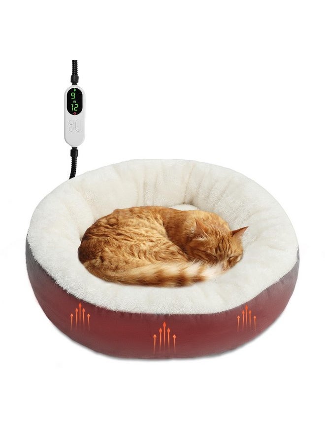 Rypet Heated Cat Bed Indoor, Soft & Cozy Donut Heated Pet Bed with Timer and Timer, Adjustable Temperature Heated Dog Beds for Small Dogs and Senior Cats with Chew Resistant Cord