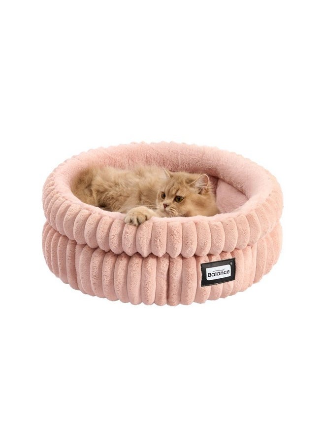 BALANCE Cat Bed Kitten Bed, Washable Round Cat Beds for Indoor Cats,Super Soft Plush Faux Fur Pet Bed for Puppy and Kitten with Anti-Slip Bottom