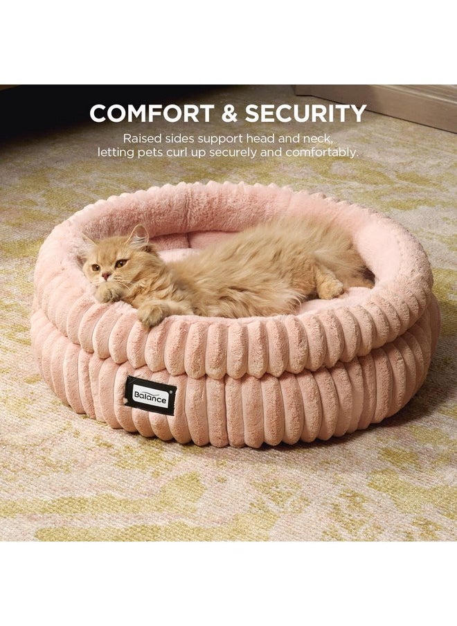 BALANCE Cat Bed Kitten Bed, Washable Round Cat Beds for Indoor Cats,Super Soft Plush Faux Fur Pet Bed for Puppy and Kitten with Anti-Slip Bottom