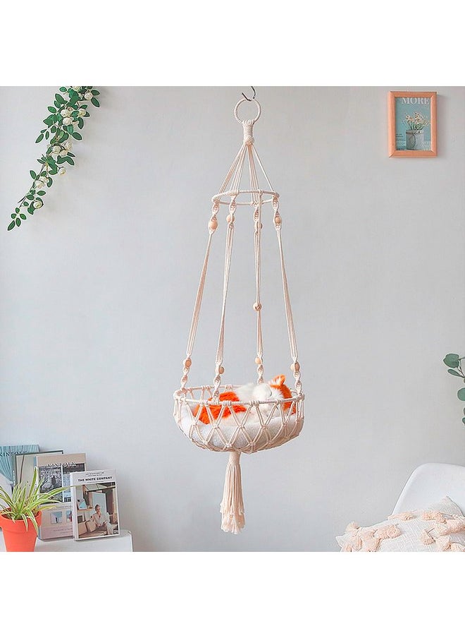 White Macrame Cat Hammock Boho Cat Hammock Bed Indoor Bohemian Cat Hanging Bed Cat Sleeping Bed Home Cat Swing 55.11 * 15.75 Inches