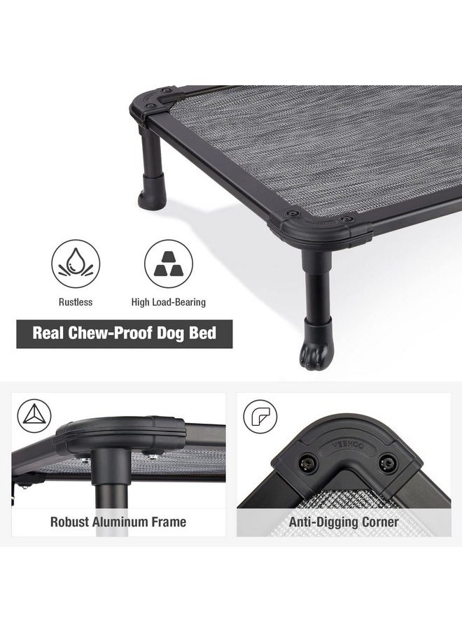 Veehoo Chew Proof Elevated Dog Bed - Cooling Raised Pet Cot - Rustless Aluminum Frame and Durable Textilene Mesh, Unique Designed No-Slip Feet for Indoor or Outdoor Use, Black Silver, Large