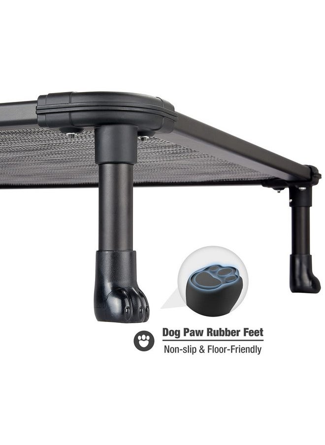 Veehoo Chew Proof Elevated Dog Bed - Cooling Raised Pet Cot - Rustless Aluminum Frame and Durable Textilene Mesh, Unique Designed No-Slip Feet for Indoor or Outdoor Use, Black Silver, Large