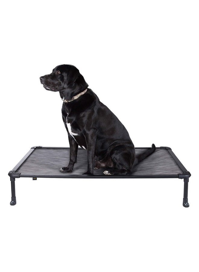 Veehoo Chew Proof Elevated Dog Bed - Cooling Raised Pet Cot - Rustless Aluminum Frame and Durable Textilene Mesh, Unique Designed No-Slip Feet for Indoor or Outdoor Use, Black Silver, Large