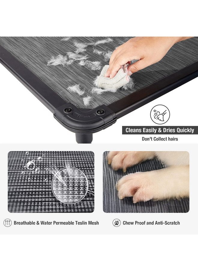 Veehoo Chew Proof Elevated Dog Bed - Cooling Raised Pet Cot - Rustless Aluminum Frame and Durable Textilene Mesh, Unique Designed No-Slip Feet for Indoor or Outdoor Use, Black Silver, Large
