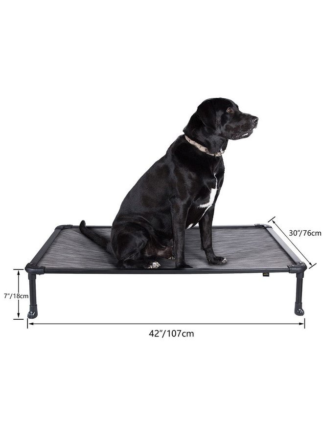 Veehoo Chew Proof Elevated Dog Bed - Cooling Raised Pet Cot - Rustless Aluminum Frame and Durable Textilene Mesh, Unique Designed No-Slip Feet for Indoor or Outdoor Use, Black Silver, Large