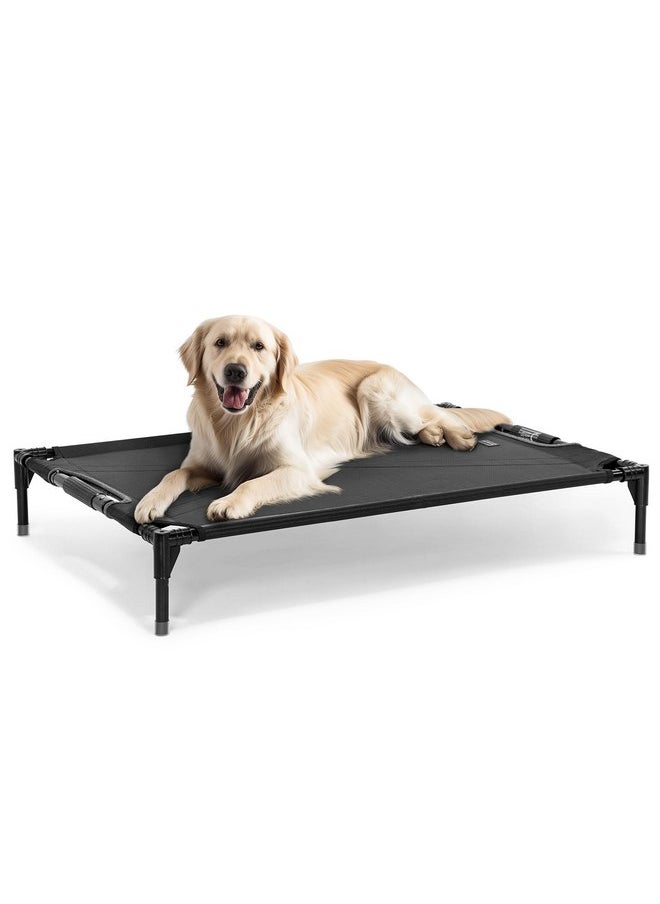 Petsfit Cooling Elevated Raised Dog Bed- Outdoor Dog Cot Bed for Large Dogs, Upgraded Adjustable Firmness Pet Bed，Dog Hammock Bed with Durable Breathable Teslin Mesh，Non Slip, Black 48”