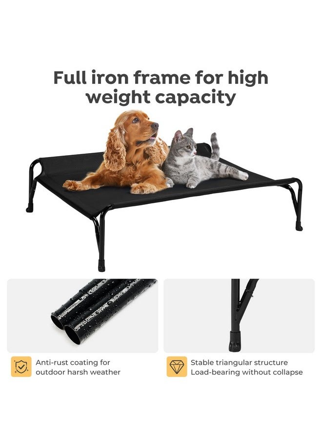 Veehoo Elevated Raised Dog Bed, Original Cooling Outdoor Dog Cot with Double Sided Protective Fence for Large Dogs, Washable Breathable Mesh, V-Shaped No-Slip Feet, Large, Black