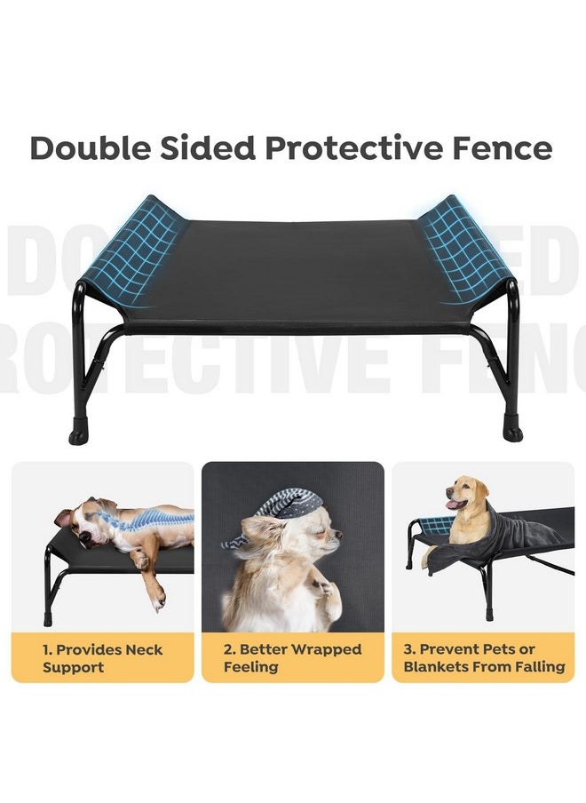 Veehoo Elevated Raised Dog Bed, Original Cooling Outdoor Dog Cot with Double Sided Protective Fence for Large Dogs, Washable Breathable Mesh, V-Shaped No-Slip Feet, Large, Black