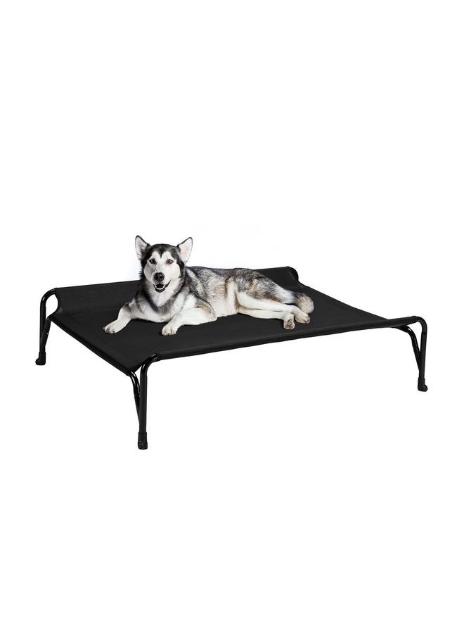 Veehoo Elevated Raised Dog Bed, Original Cooling Outdoor Dog Cot with Double Sided Protective Fence for Large Dogs, Washable Breathable Mesh, V-Shaped No-Slip Feet, Large, Black