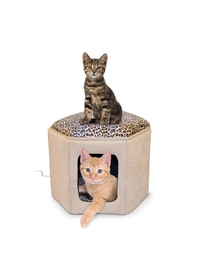 K&H Pet Products Thermo-Kitty Sleephouse Heated Pet Bed Tan/Leopard 12