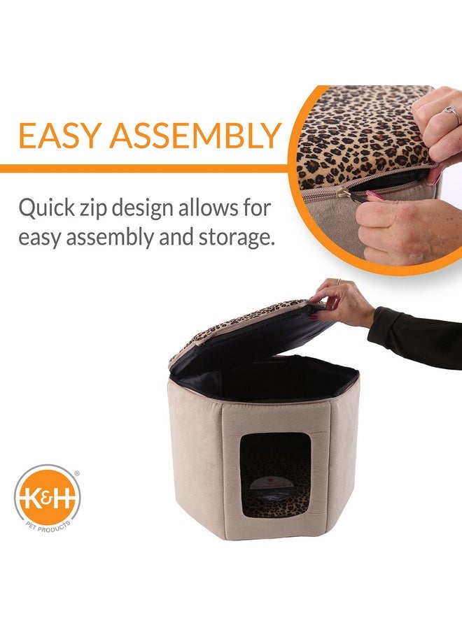 K&H Pet Products Thermo-Kitty Sleephouse Heated Pet Bed Tan/Leopard 12