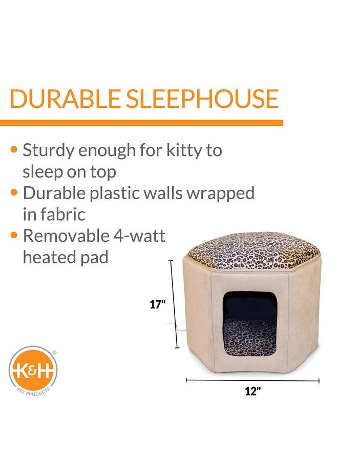 K&H Pet Products Thermo-Kitty Sleephouse Heated Pet Bed Tan/Leopard 12