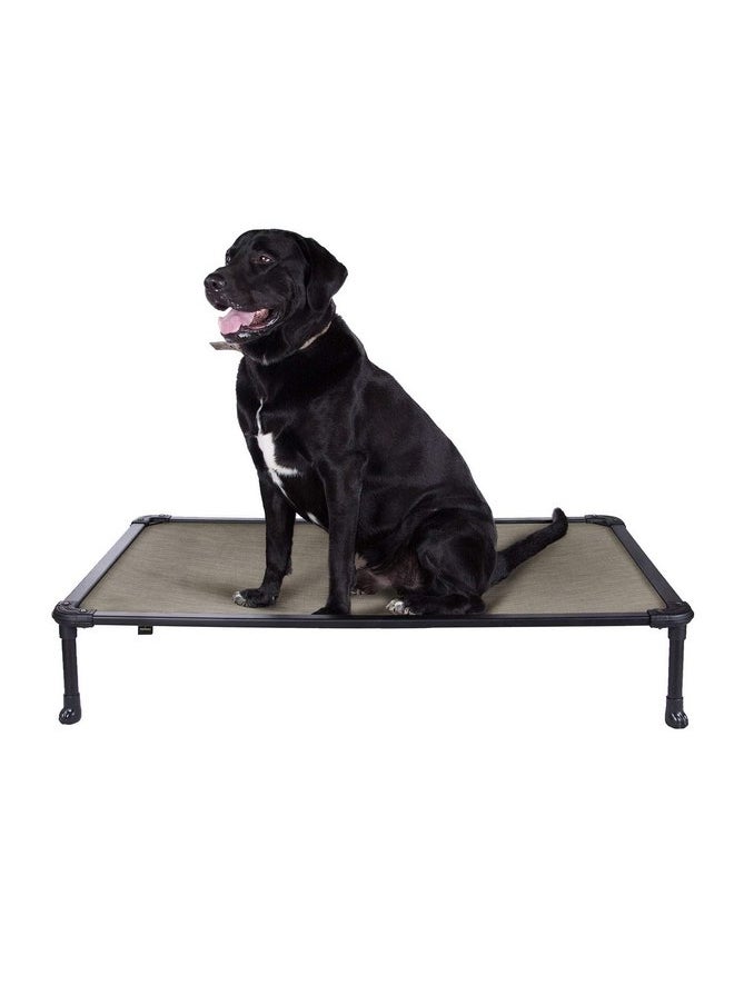 Veehoo Chew Proof Elevated Dog Bed - Cooling Raised Pet Cot - Rustless Aluminum Frame and Durable Textilene Mesh, Unique Designed No-Slip Feet for Indoor or Outdoor Use, Beige Coffee, Large