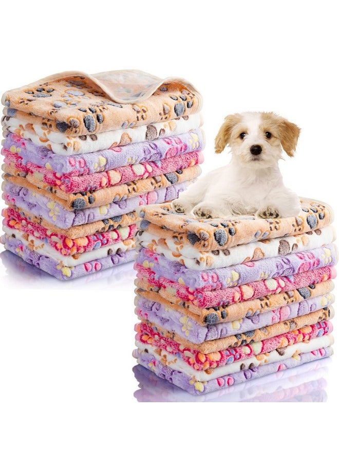 40 Pcs Blankets Soft Fluffy Fleece Washable Pet Blanket Dog Blanket Paw Print Pattern Fleece Blankets For Pets Throw Warm Bed Mat For Dog Puppy Cat, 24 X 16 Inches(Pink, White, Brown, Purple)