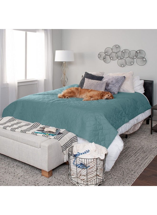 Waterproof & NonSlip King Size Mattress Cover Protector For Dogs & Cats, Washable, For Beds, Couches, & Car Seats  Quilted Twill Blanket Mattress Cover  Nile Blue, Jumbo/King Size