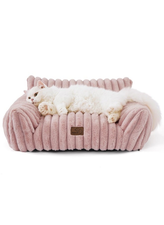 Bedsure Cute Cat Couch for Pets - Fluffy Cat Sofa with Premium Soft Corduroy Fleece, Fuzzy Cat Couch Bed with Removable Washable Cover, Supportive Cat Chair for Indoor Cats, 24inch, Blush Pink