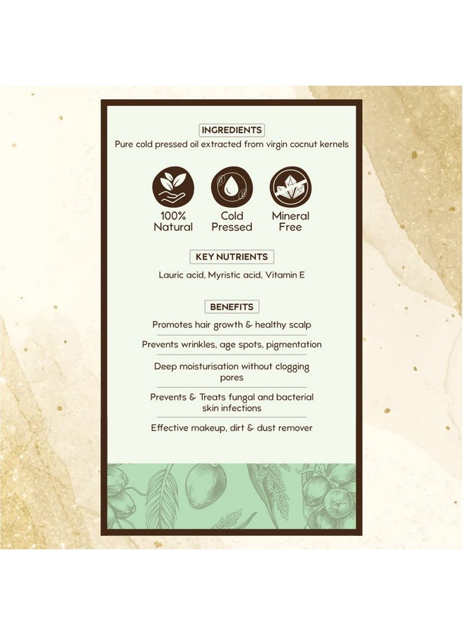 Nat Habit Cold Pressed 100% Pure Coconut Oil for Skin & Hair, Of Whole Kernels from Tamil Nadu & Kerala | Fresh from our Ayurvedic Kitchen, Zero Preservatives | Body Massage Oil, Hair Oil, 200ml