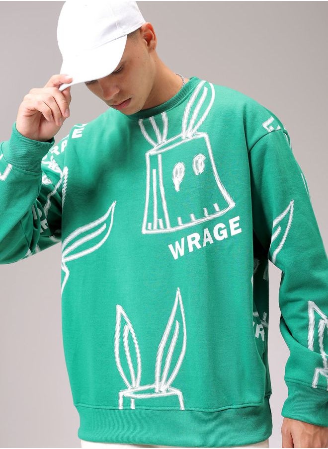 Men Oversized Abstract Crew Neck Overhead Sweatshirt