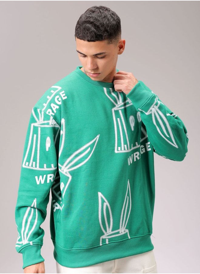 Men Oversized Abstract Crew Neck Overhead Sweatshirt