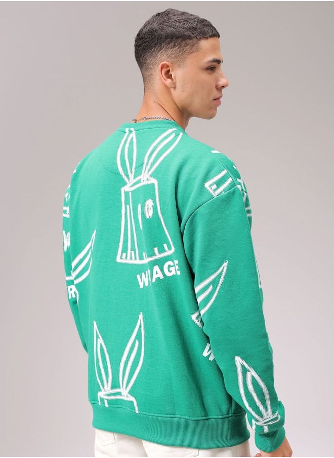 Men Oversized Abstract Crew Neck Overhead Sweatshirt