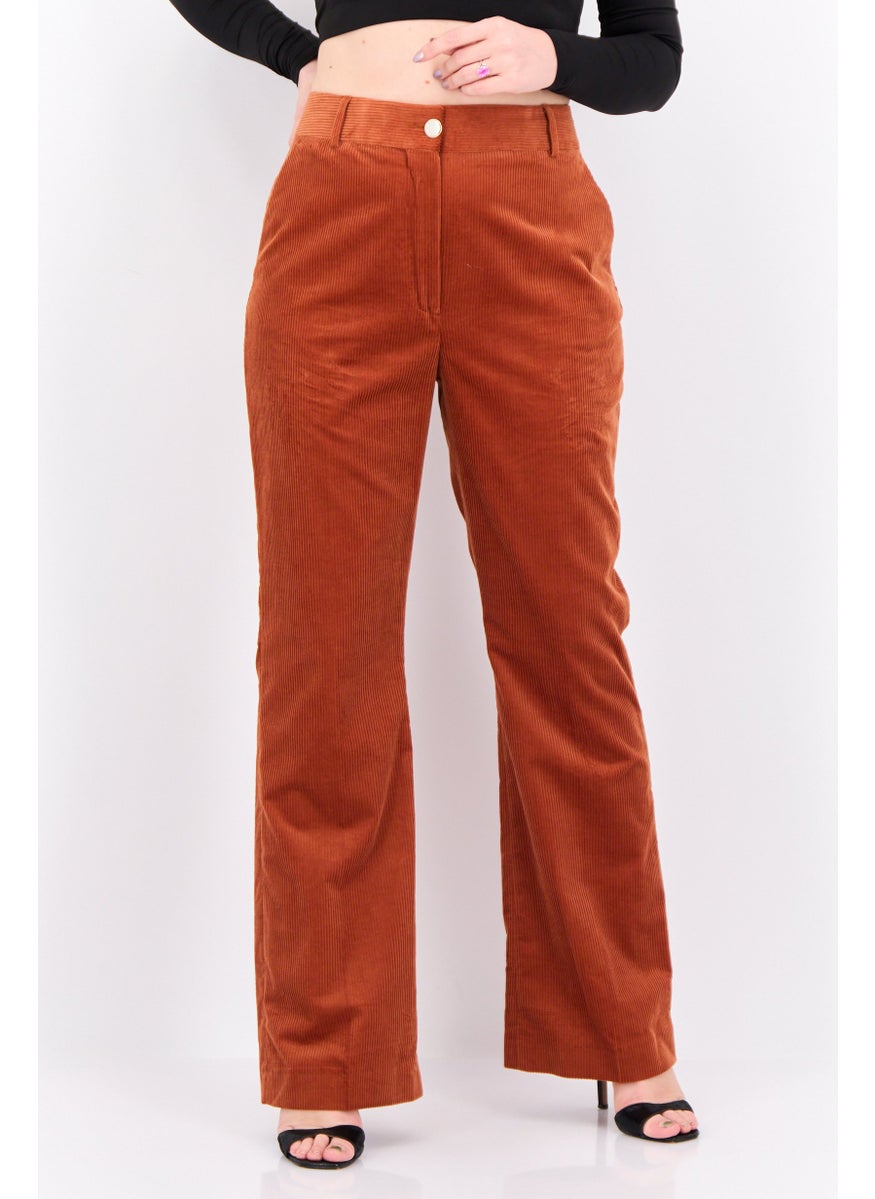 Women Regular Fit Solid Corduroy Pant, Rust