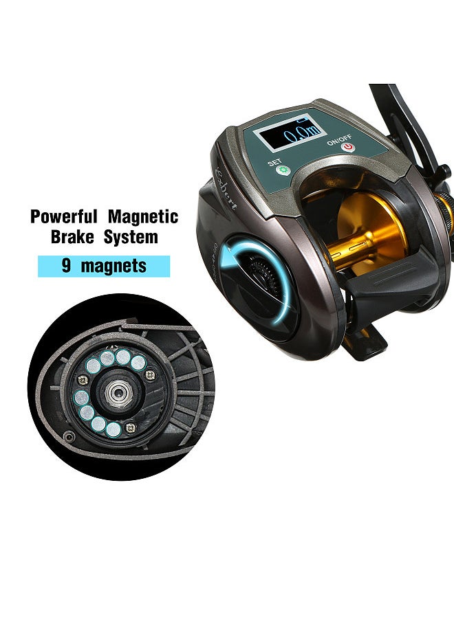 USB Rechargeable Carbon Fiber Baitcasting Reel 9+1BB Fishing Reel with Display High Speed 6.4: 1 Gear Ratio Magnetic Brake   System Baitcaster Reel For Right Hand