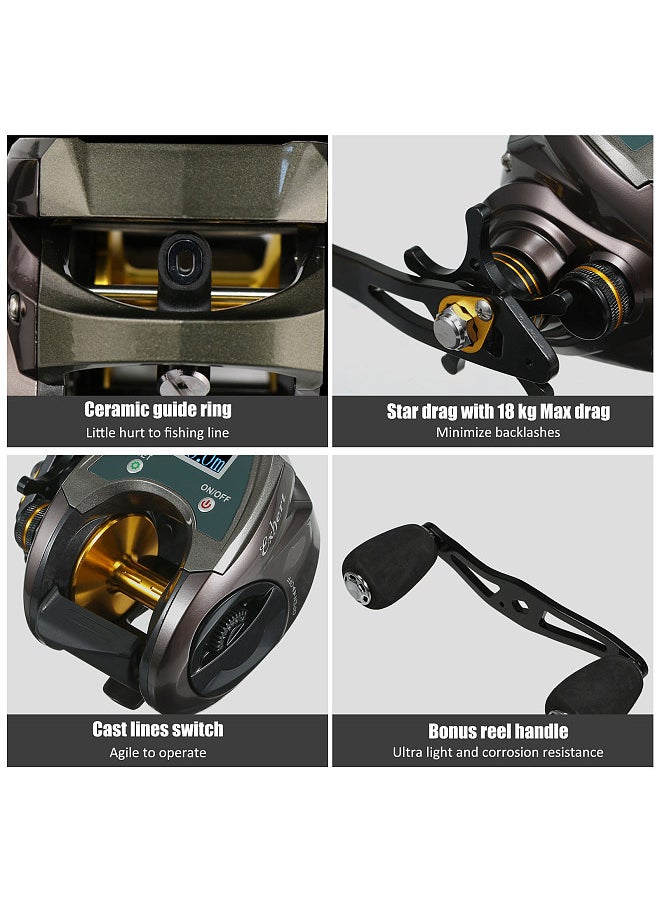 USB Rechargeable Carbon Fiber Baitcasting Reel 9+1BB Fishing Reel with Display High Speed 6.4: 1 Gear Ratio Magnetic Brake   System Baitcaster Reel For Right Hand