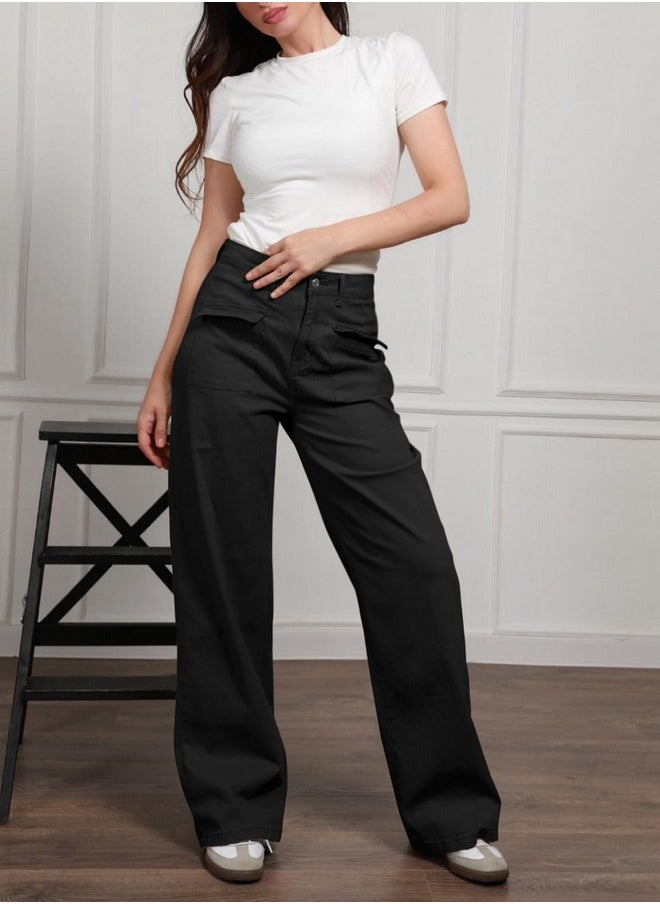 Dokotoo Black Cargo Pants Women Pants Wide Leg High Waisted Jeans for Women Work Slacks Dress Pants Womens Trousers Casual 2024 Fall Outfits Teacher Trendy Pockets Denim Clothes Clothing Palazzo