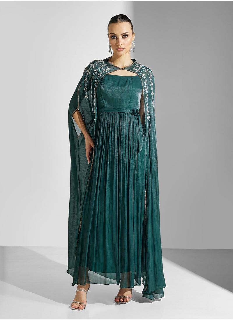 Cape Sleeve Belted  Moroccan Dress