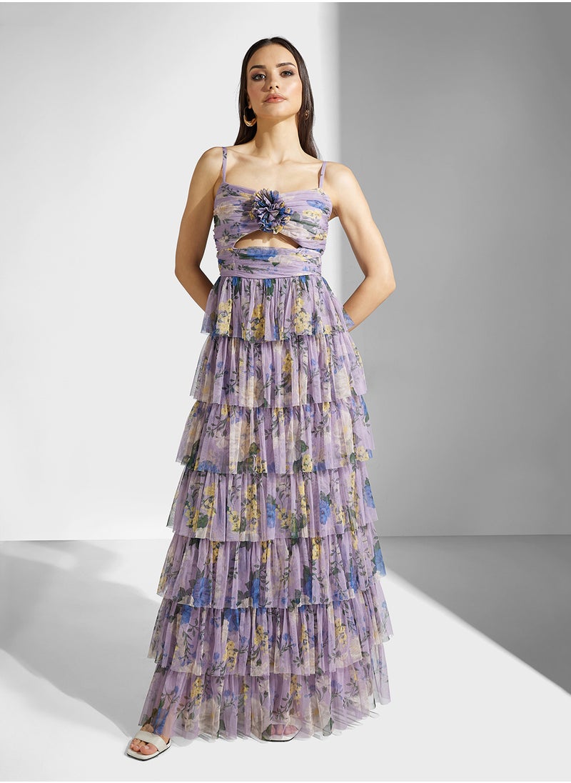 Tiered Tulle Cami Maxi With Corsage