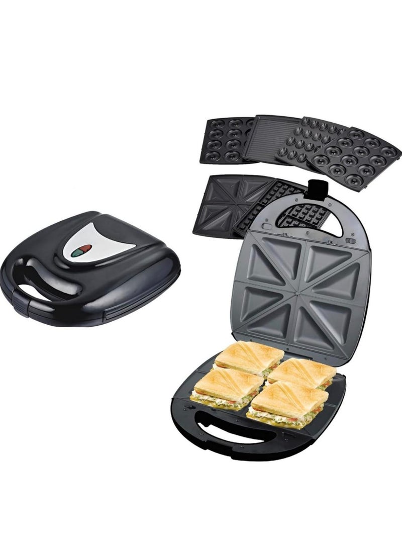 6 in 1 Sandwich Maker | Multi Snack Maker with Detachable Plates  for Waffle, Donut, Grill, Biscuit, Sandwich Maker 4 Slice & Nutty Maker – Non-Stick, Perfect for Snacks, Breakfast & Iftar