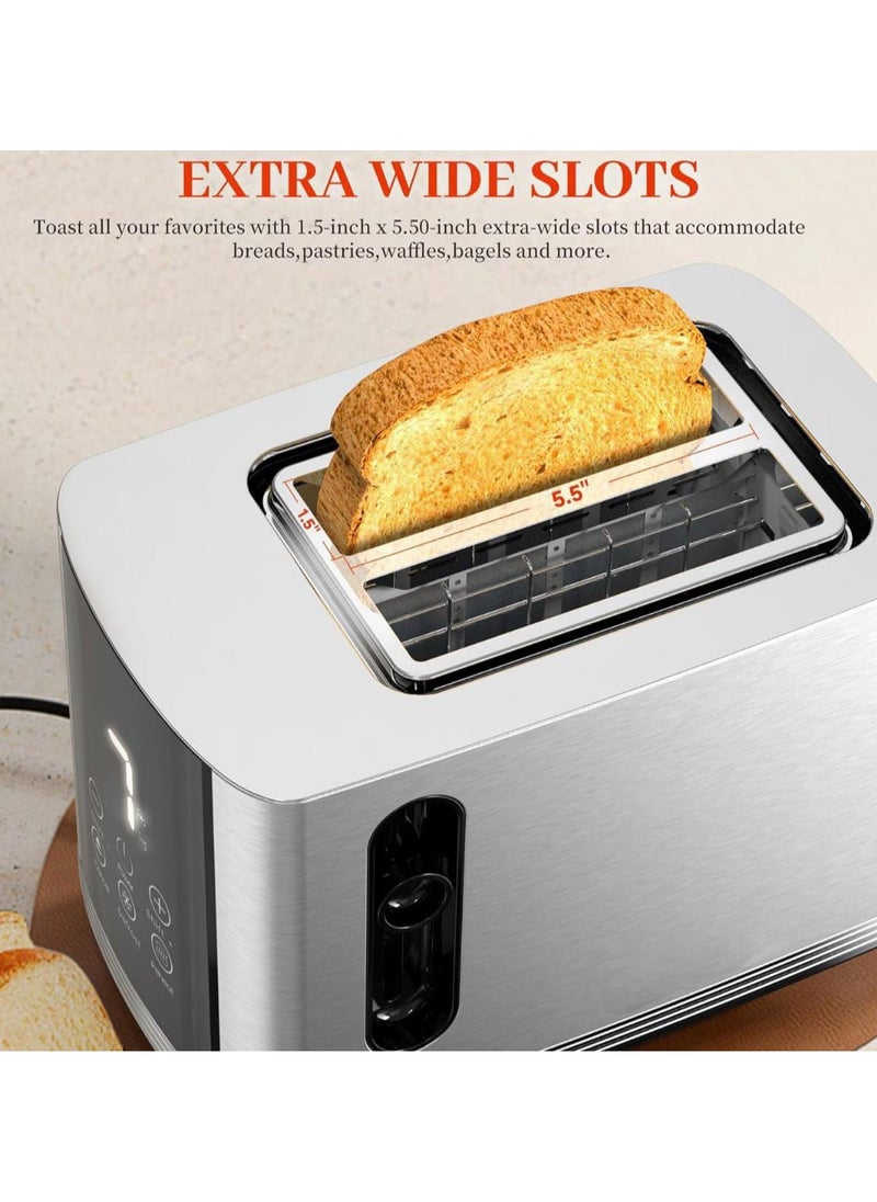 2 Slice Bread Toaster with Stainless Steel Body and Digital Display with 7 Gradual Shade Level, Adjustable Browning Control, Quick & Even Toasting for Breakfast, Bagels & More