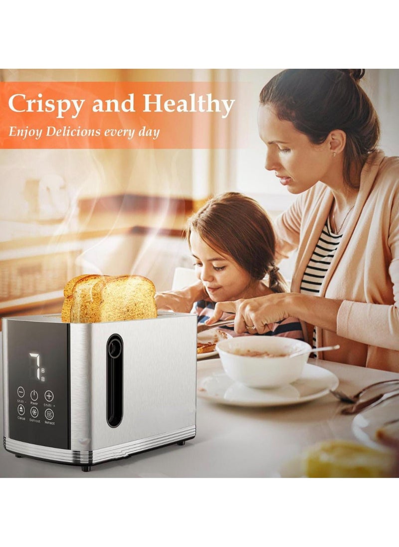 2 Slice Bread Toaster with Stainless Steel Body and Digital Display with 7 Gradual Shade Level, Adjustable Browning Control, Quick & Even Toasting for Breakfast, Bagels & More